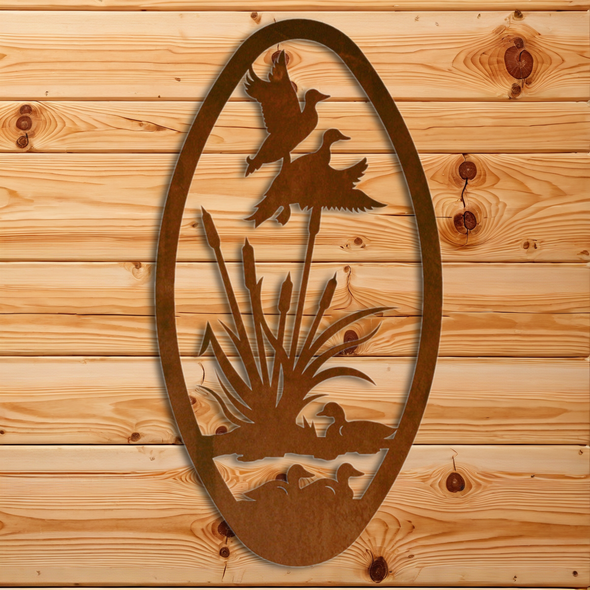 WA-72020 Duck/Cattail Oval Vertical Wall Art