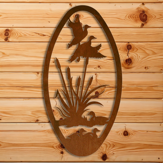 WA-72020 Duck/Cattail Oval Vertical Wall Art