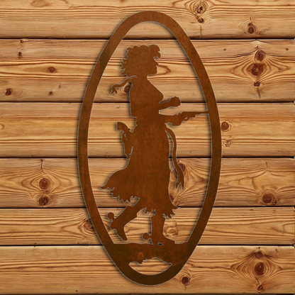 WA-72084 Pistol Cowgirl Oval Vertical Wall Art