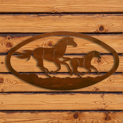 WA-73081 Running Horses Oval Wall Art Horizontal