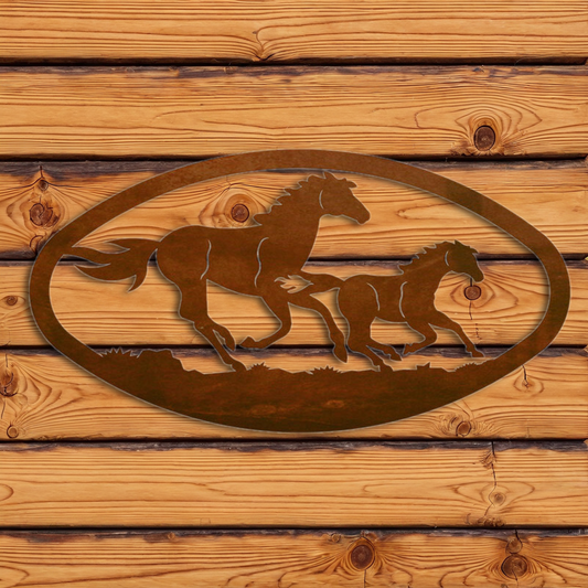 WA-73081 Running Horses Oval Wall Art Horizontal