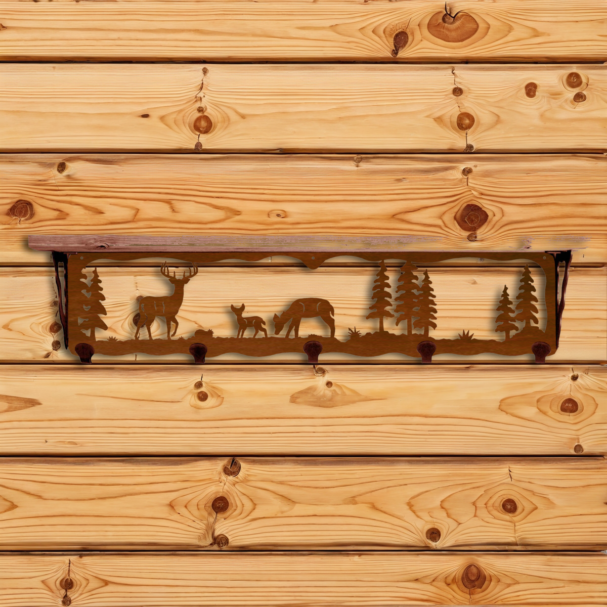 SW-4760 Deer Family 34" Coat Hook Shelf