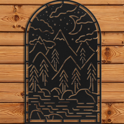 Night Mountain Window Arch Wall Art