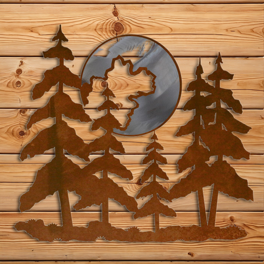 WA-3053 Pine & Moon 20" Burnished Wall Art