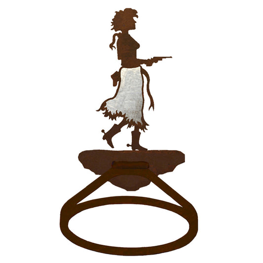 Pistol Cowgirl Towel Ring Burnished