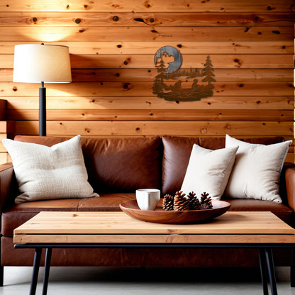 Canoers & Moon 20" Burnished Wall Art