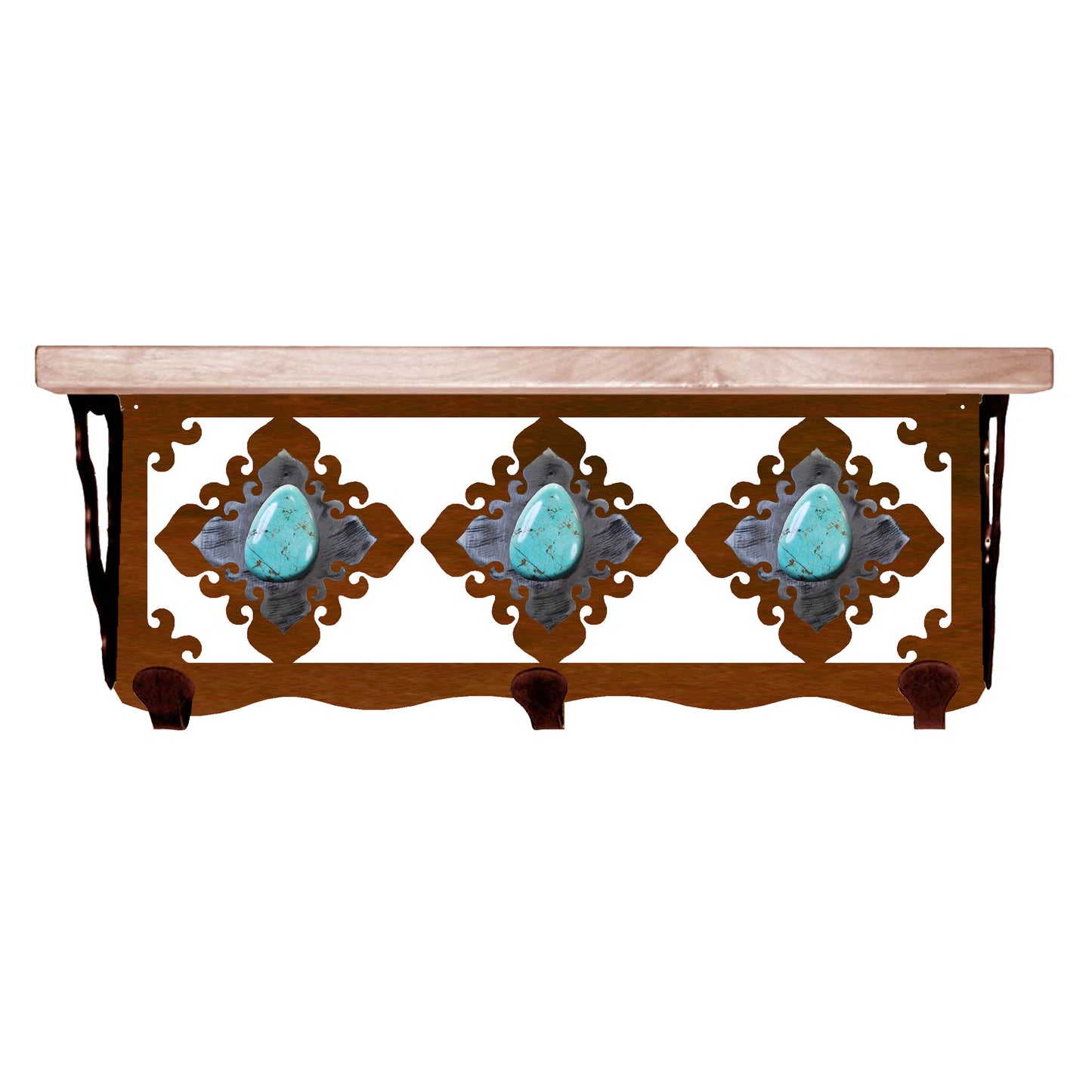 Turquoise Stone 20" Coat Hook Shelf