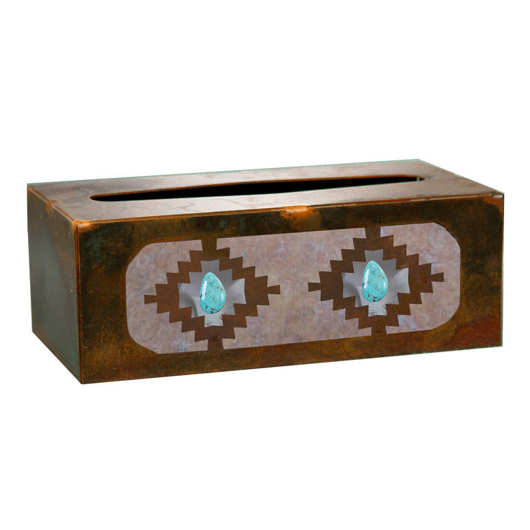 Burnished Diamond W/Turq Rectangle Tissue Box Cover