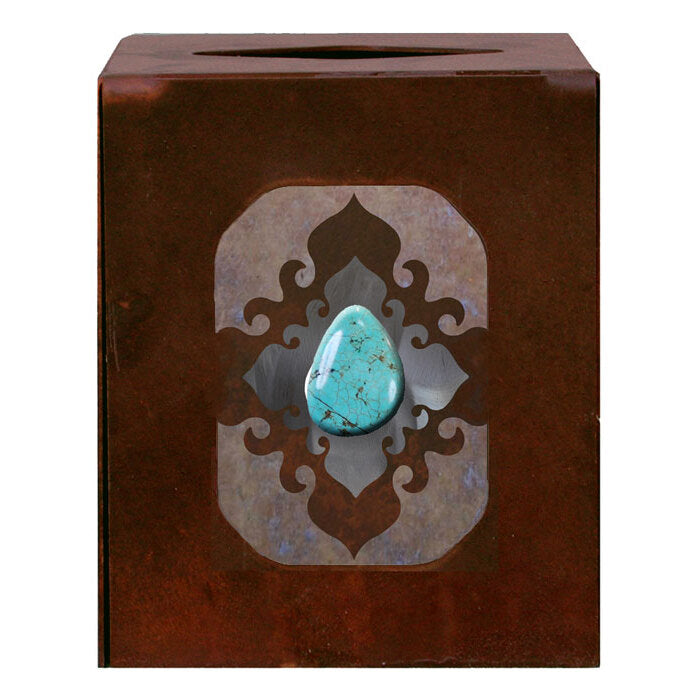 Burnished Stone W/Turq Square Tissue Box Cover