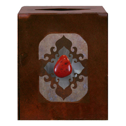 Burnished Stone W/Red Jasper Square Tissue Box Cover