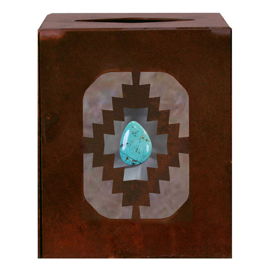 Desert Diamond W/Turq Square Tissue Box Cover Burnished